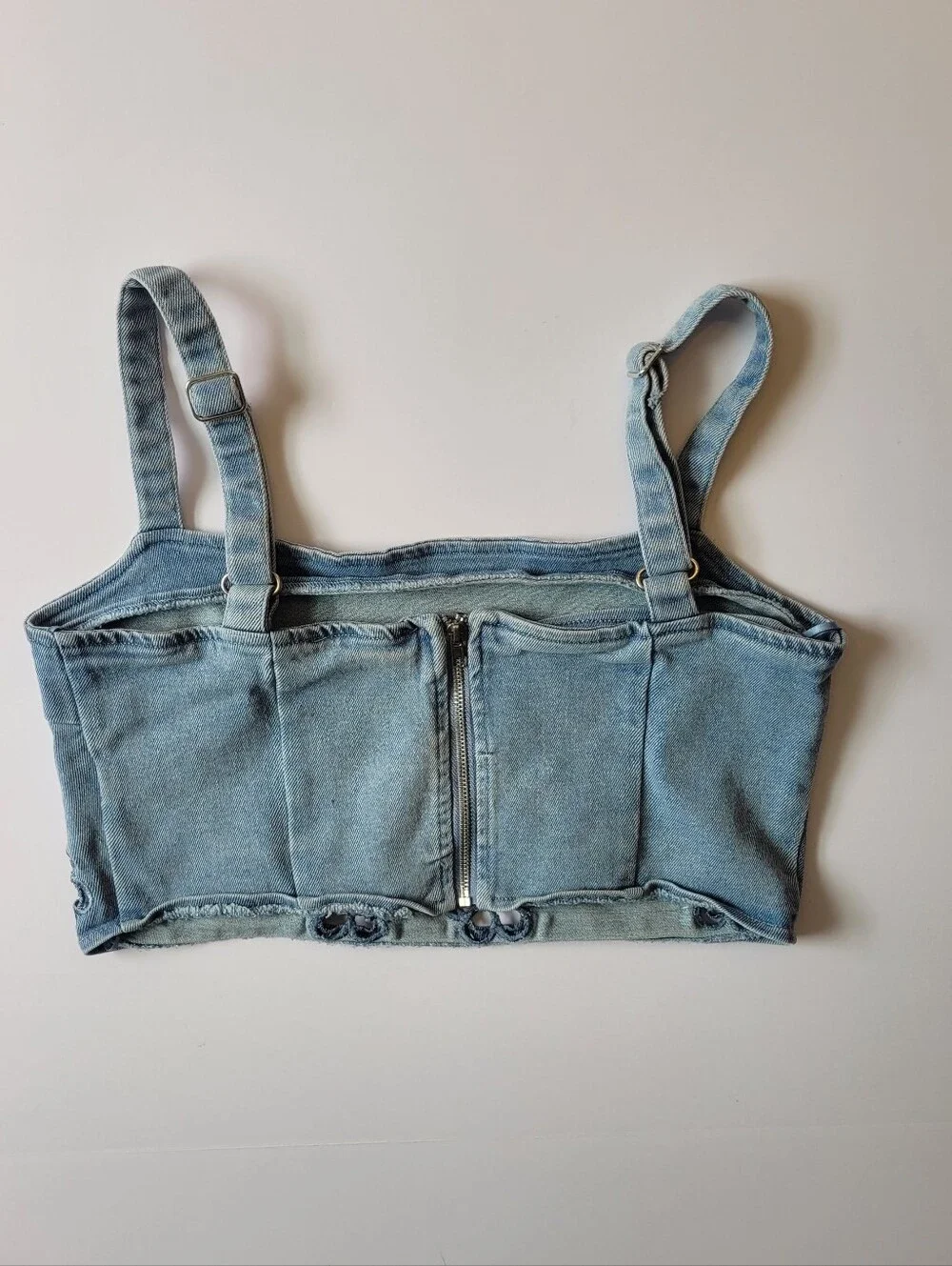 Blue Blush Floral Embroidered Denim Matching Set Crop Top & Shorts Small
